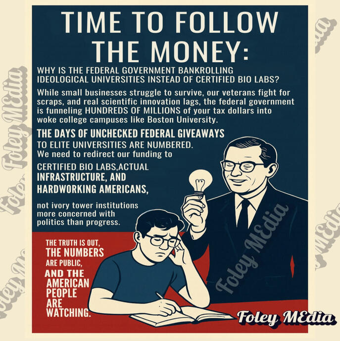 "Time to Follow the Money: Why is the Federal Government Bankrolling Ideological Universities Instead of Certified Bio Labs?"